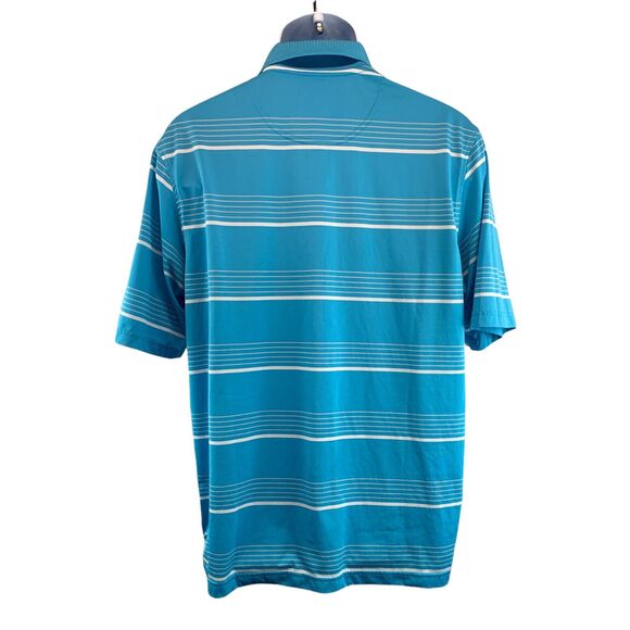 Slazenger Polo Shirt Mens Large Blue White Striped Golf Short Sleeve Stretch - Picture 2 of 10